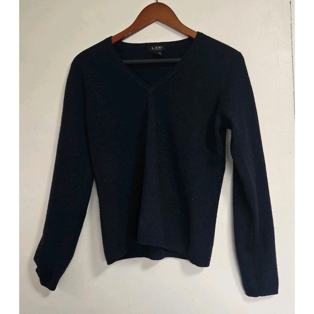 LXRI 100% Cashmere Sweater Mens M Blue V Neck Classic Luxury